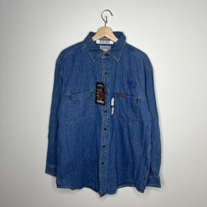 Carhartt Denim Work Shirt Mens Large Blue Long Sleeve Button Front Pockets